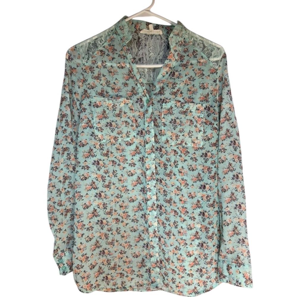 Wishful Park Floral Lace Blouse‎ - Mint and Peach